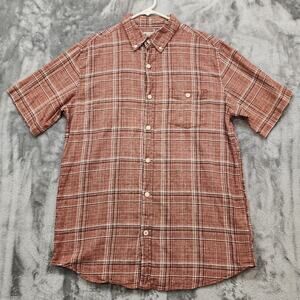 Weatherproof‎ Vintage Shirt Mens M Red Plaid Washable Linen Short Sleeve Casual